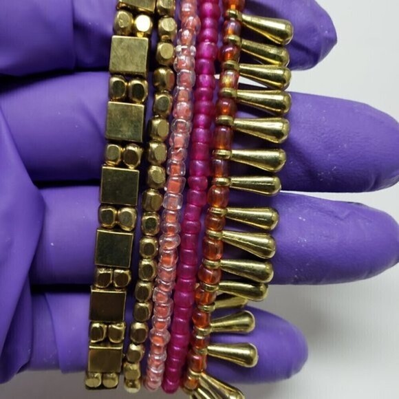 Women's Stylish Set of 5 Gold-tone Layered of Colorful Beaded Stretch Bracelets - Picture 3 of 9